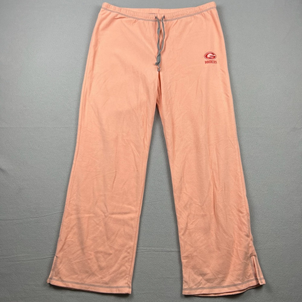 NFL Green Bay Packers Women's Large Peach Orange Fleece Lounge Pajama Pants Logo